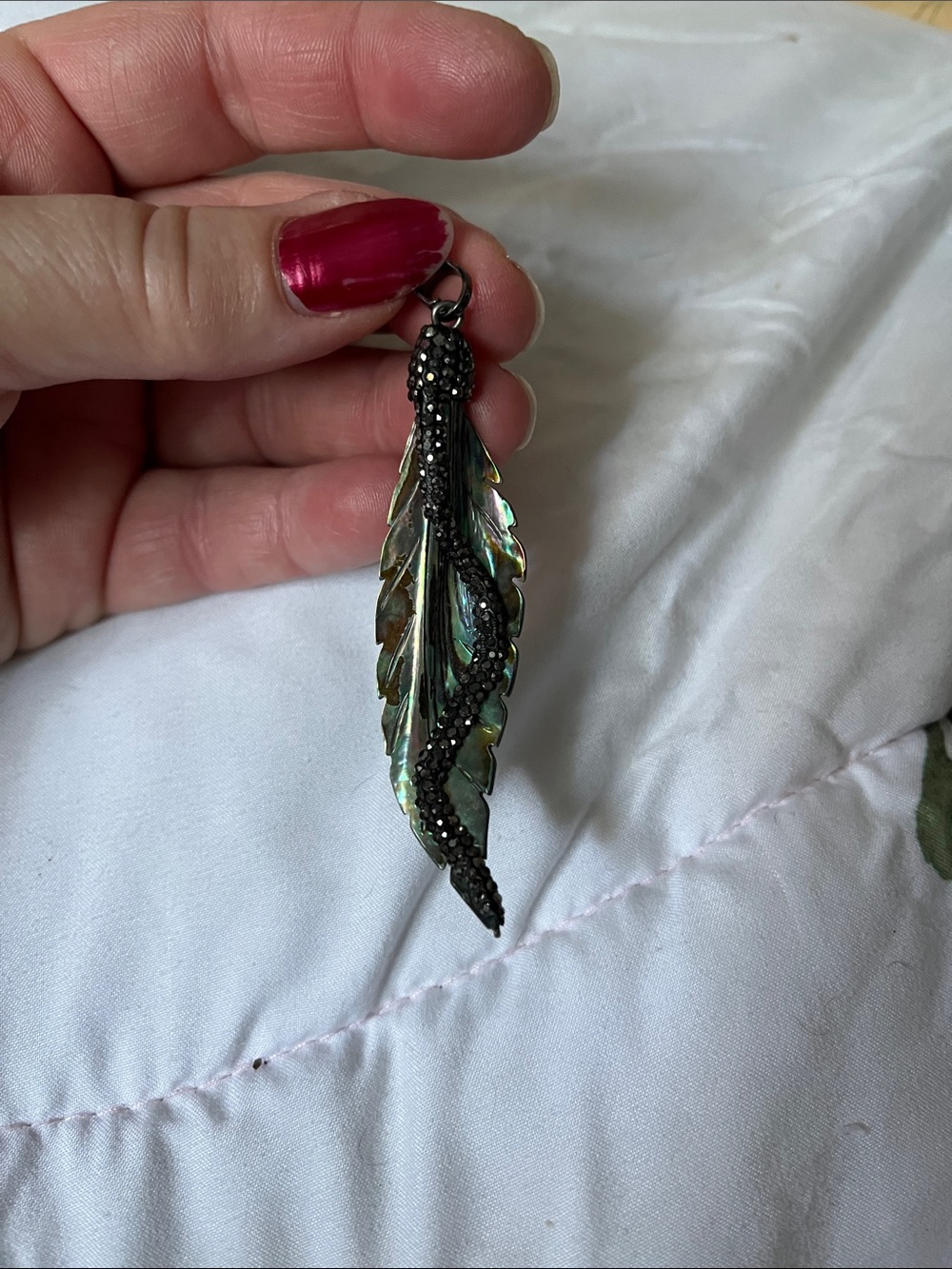 Sparkly Abalone Feather Pendant